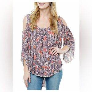Free People - Hummingbird Chloe Paisley Print Cold Shoulder Boho Blouse Size XS